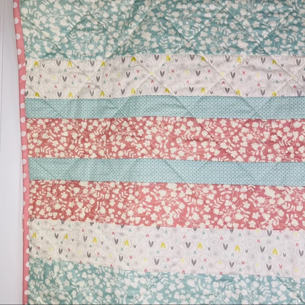 Handmade Easter / Spring Quilt Dusty Rose Blue Polka Dot Nursery Baby Bedding